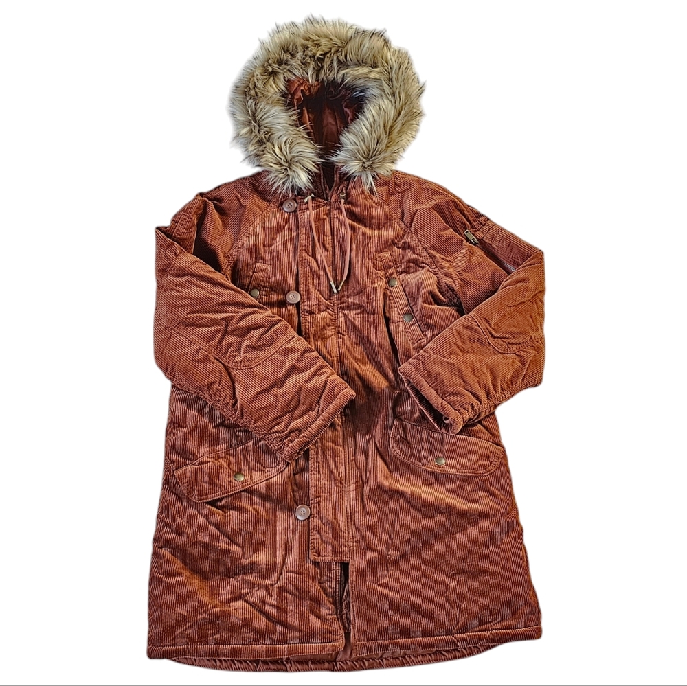 American Eagle Parka Brown Corduroy Puffer Winter Jacket - Picture 5 of 15